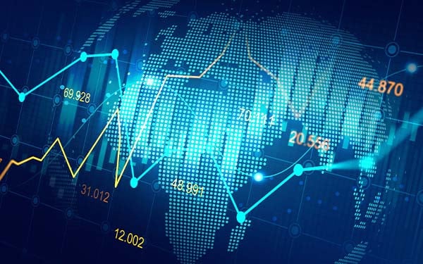 Abstract image of the world map with a line graph overlaid