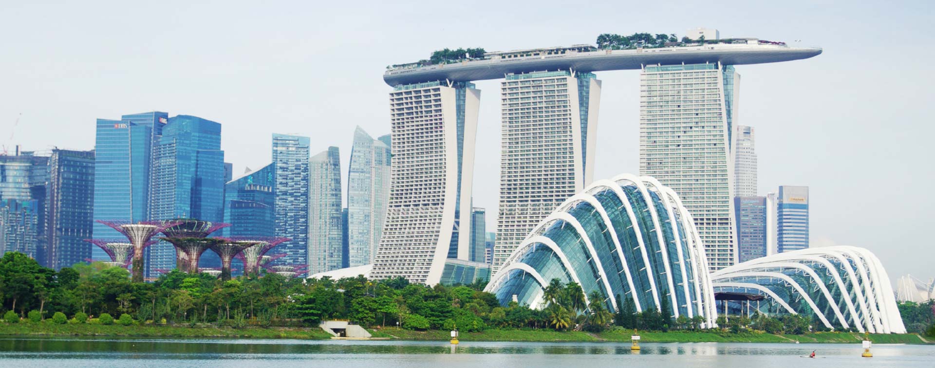 Aerial panorama of city center with skyscrapers in Singapore