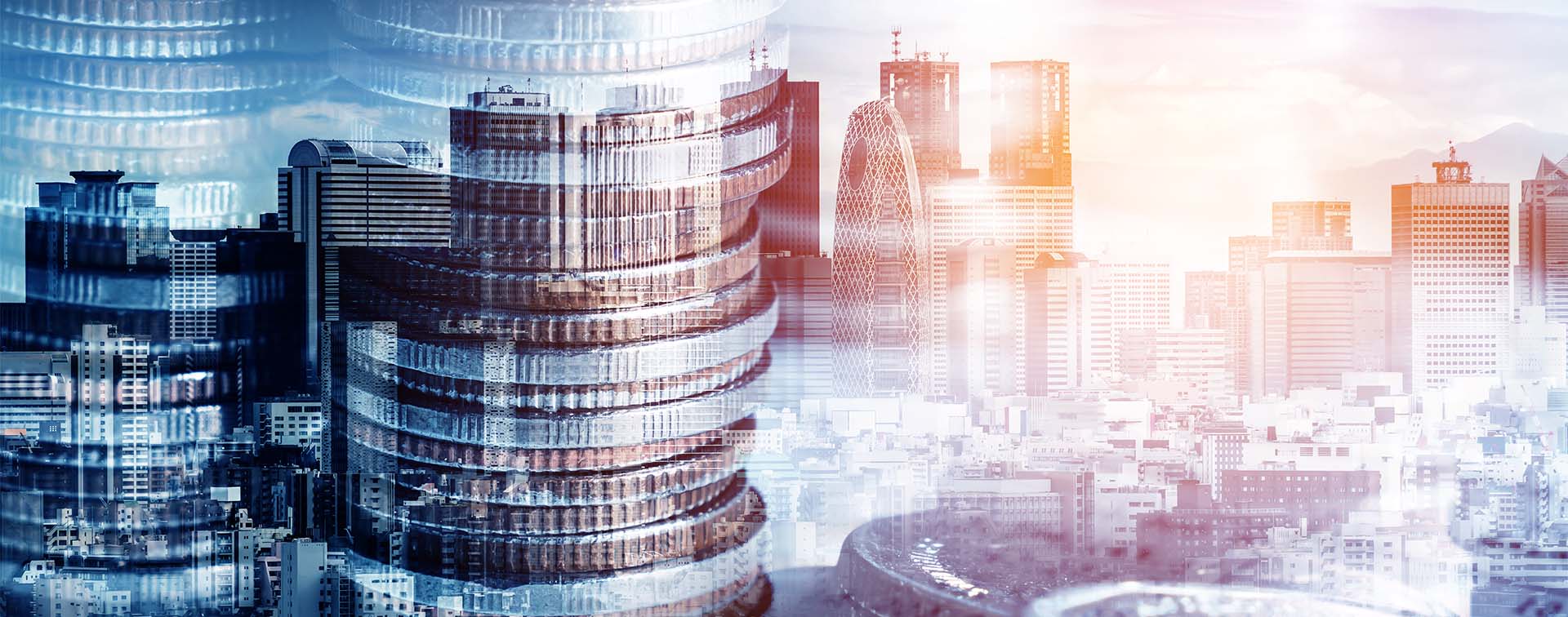 Composite image of coins and a skyline