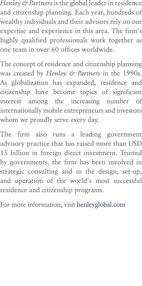 The Global Migrationion is the global leader in residence and citizenship planning. Each year, hundreds of wealthy individu...