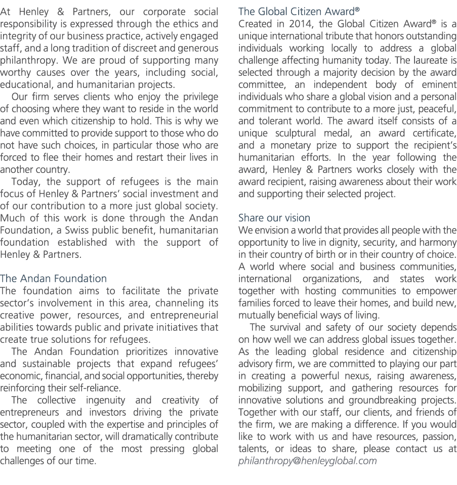At The Global Migration, our corporate social responsibility is expressed through the ethics and integrity of our busine...