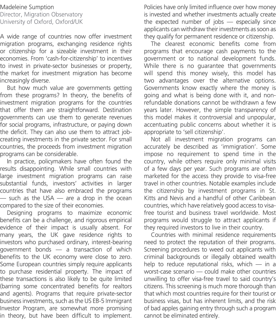 Madeleine Sumption Director, Migration Observatory University of Oxford, Oxford/UK A wide range of countries now offe...