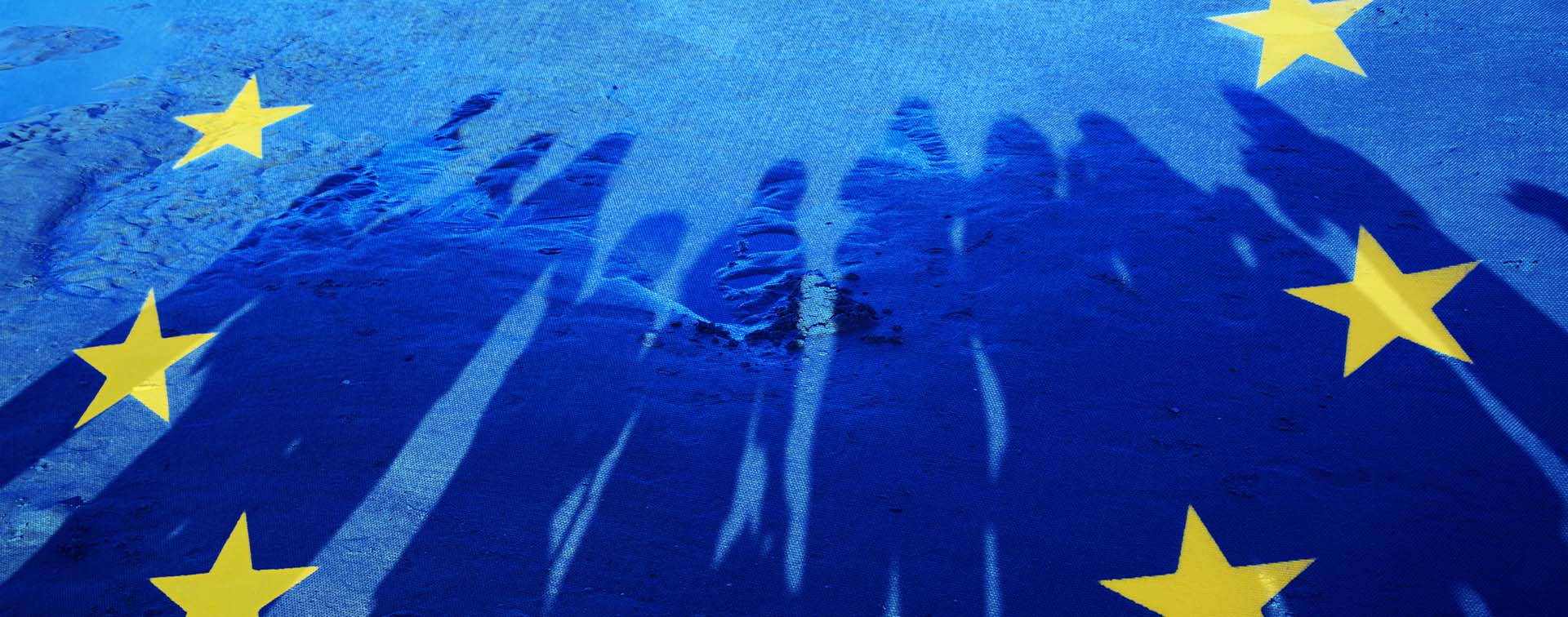 Flag of European Union with silhouette of people
