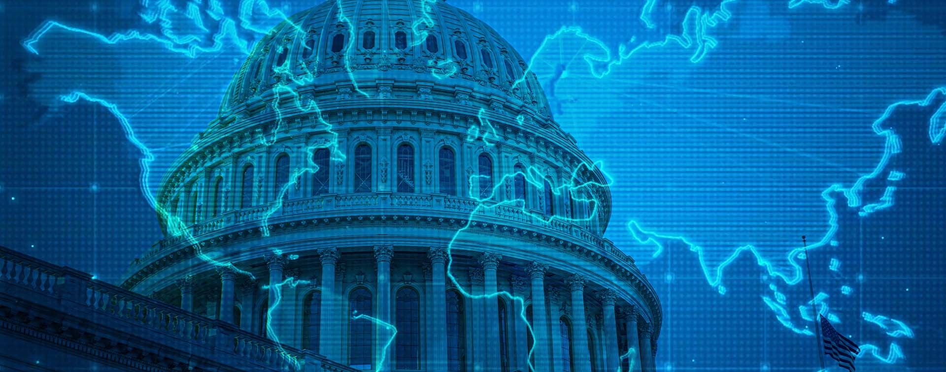 Geopolitics abstract showing US capital buildings