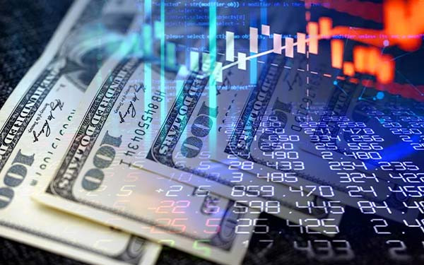 Cash dollar bills and stock market indicators